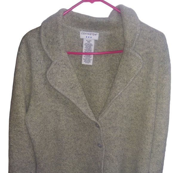 Covington Lambs Wool/Angora Rabbit Hair Light Gray Cropped Cardigan Sweater XL18 - Picture 1 of 5